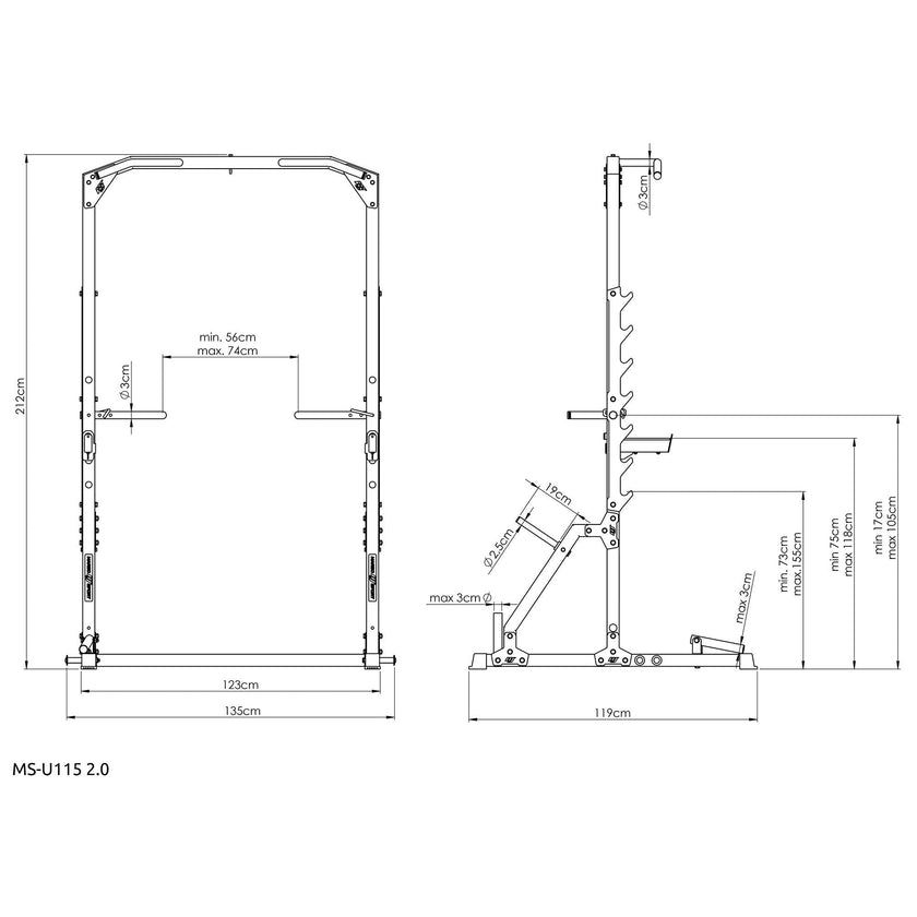 Semi-Pro Squat half-rack med pull-up stang og dip-station gym4all