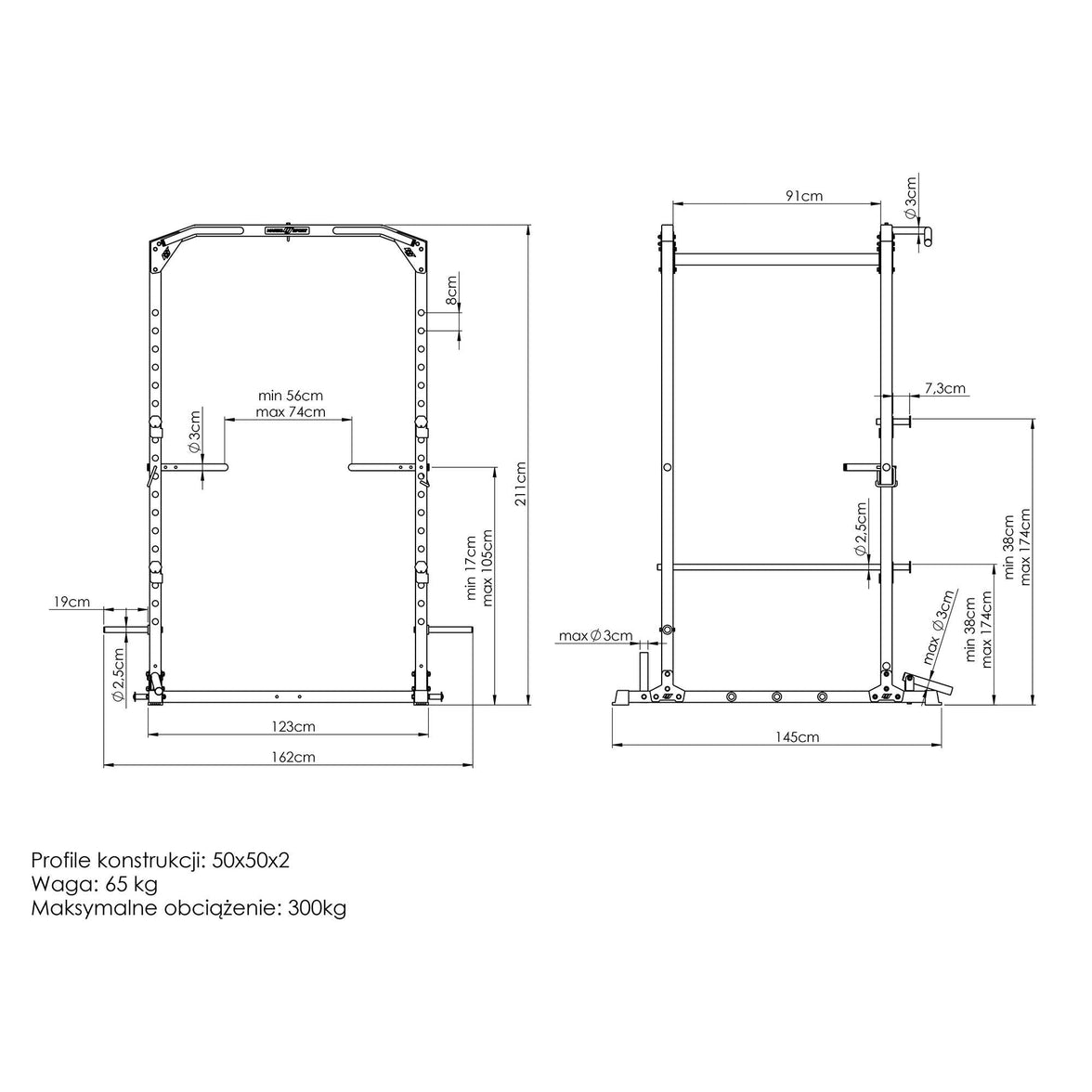Multifunktionelt træningsbur Power Rack gym4all