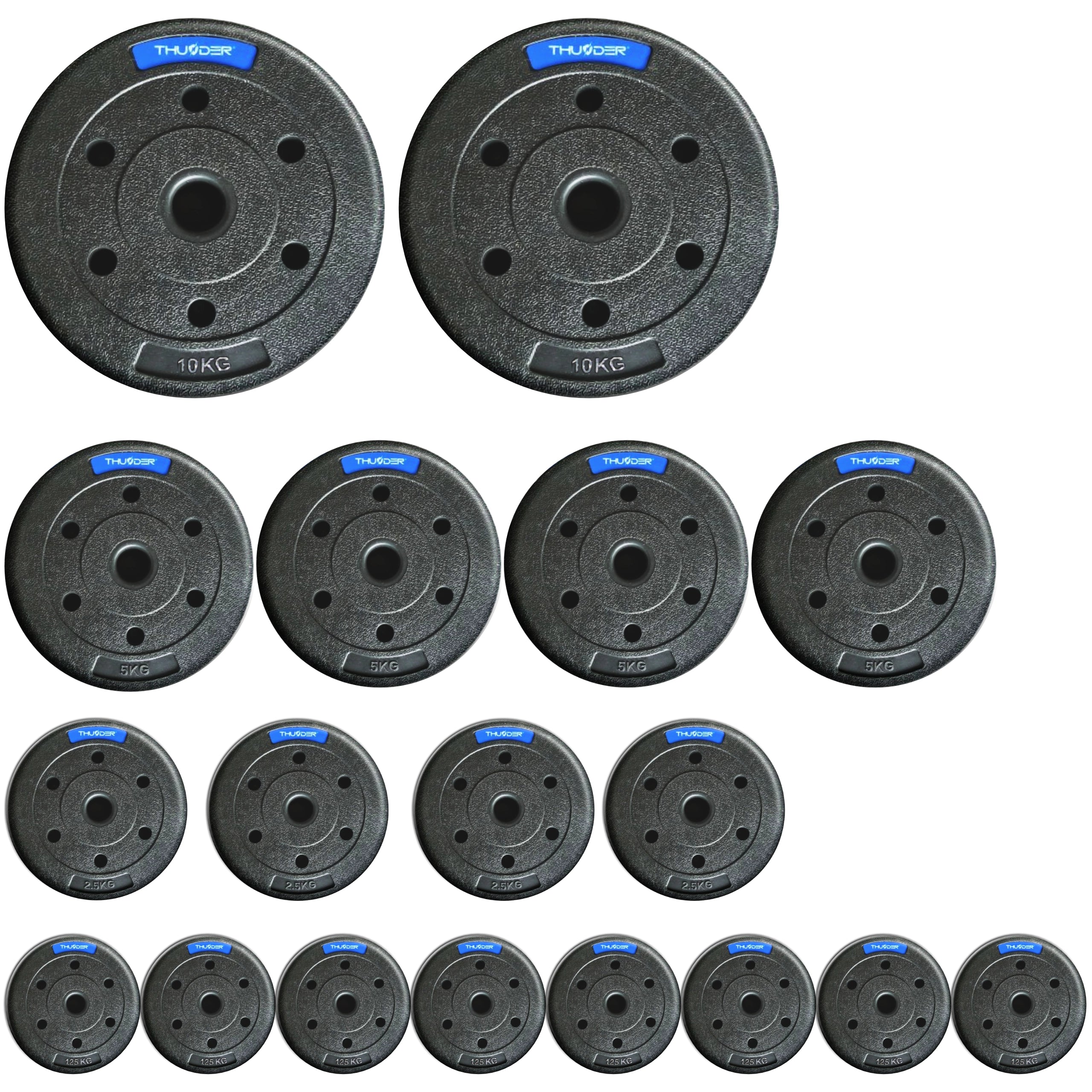 TH 60kg Bitumenvægte Sæt - 2x10kg+4x5kg+4x2,5kg+8x1,25kg 31mm Hjemmegym gym4all