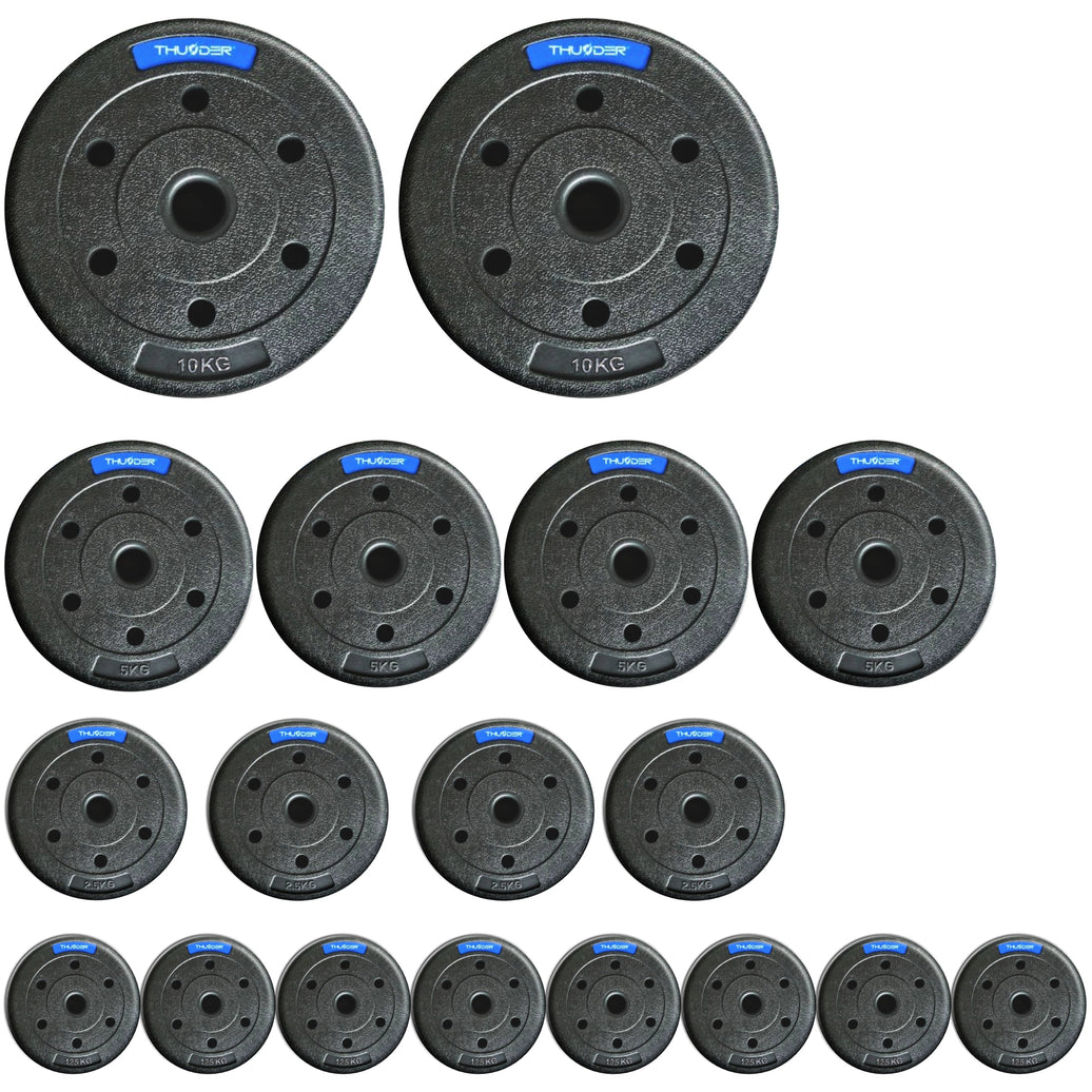 TH 60kg Bitumenvægte Sæt - 2x10kg+4x5kg+4x2,5kg+8x1,25kg 31mm Hjemmegym gym4all