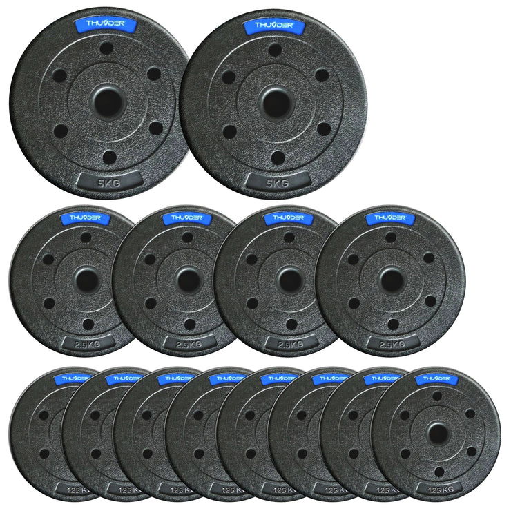 TH 30kg Bitumenvægte 2x5kg+4x2,5kg+8x1,25kg 31mm - Støjfri Hjemmegym Sæt gym4all
