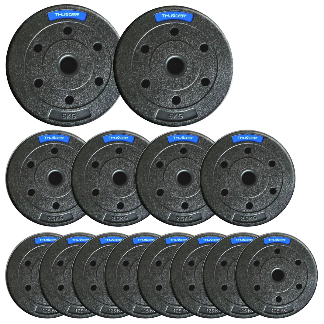 TH 30kg Bitumenvægte 2x5kg+4x2,5kg+8x1,25kg 31mm - Støjfri Hjemmegym Sæt gym4all