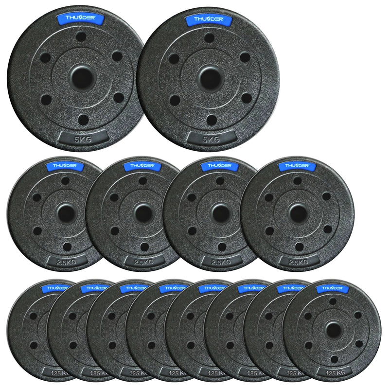 TH 30kg Bitumenvægte 2x5kg+4x2,5kg+8x1,25kg 31mm - Støjfri Hjemmegym Sæt gym4all