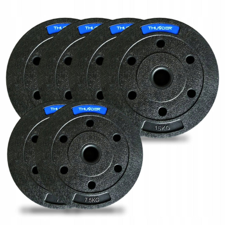 75kg Sæt med TH bitumenvægte 2x7,5 kg + 4x15 kg 31mm gym4all