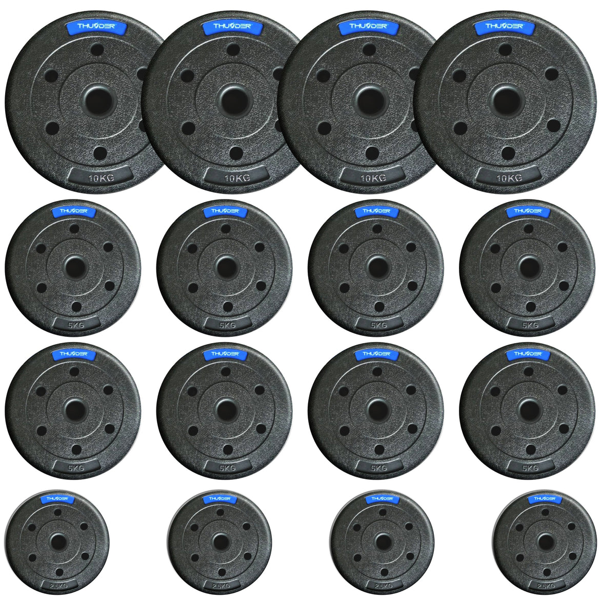TH 90kg Bitumenvægte Sæt - 4x10kg+8x5kg+4x2,5kg 31mm Hjemmegym gym4all