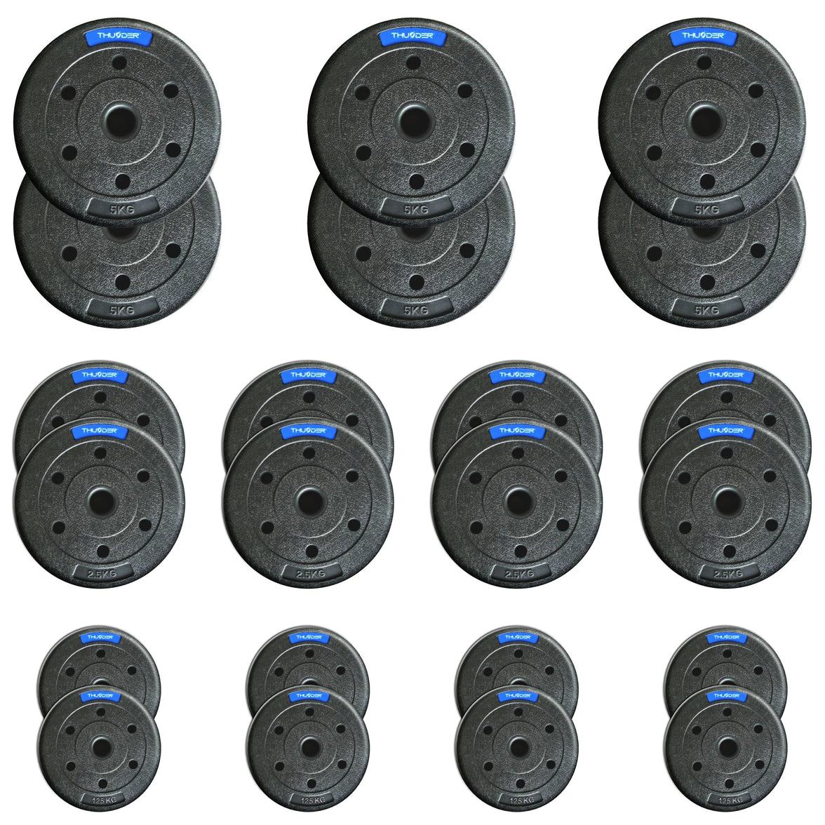 TH 60kg Bitumenvægte Sæt - 6x5kg+8x2,5kg+8x1,25kg 31mm Hjemmegym gym4all