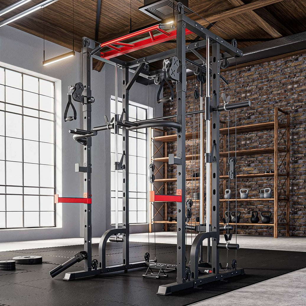 Power Rack HS-2090K – Smith Machine, Pull-Up Bar og Cable Tower