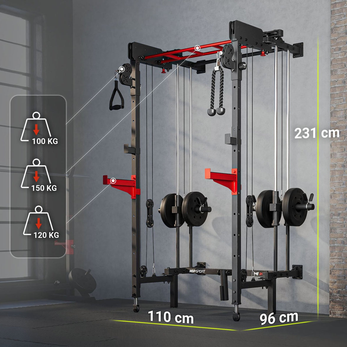 Wall Squat Rack HS-2070K – Vægmonteret Power Rack med Cable Tower