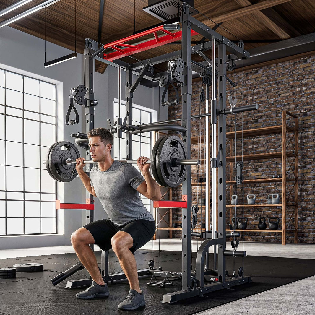 Power Rack HS-2090K – Smith Machine, Pull-Up Bar og Cable Tower