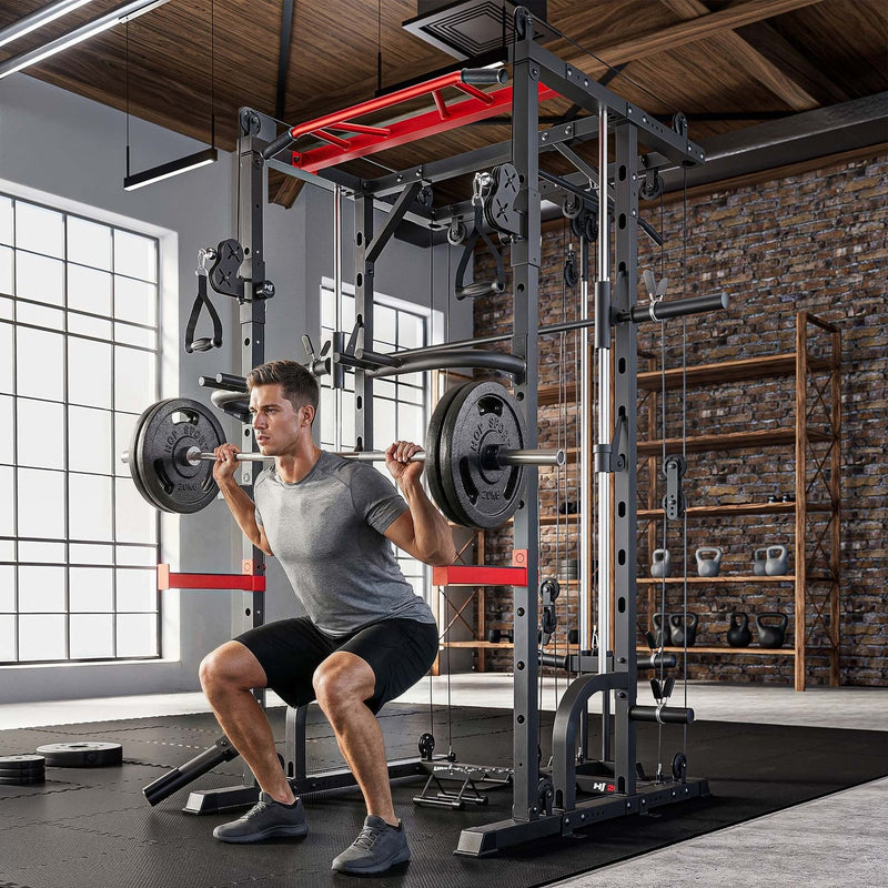 Power Rack HS-2090K – Smith Machine, Pull-Up Bar og Cable Tower