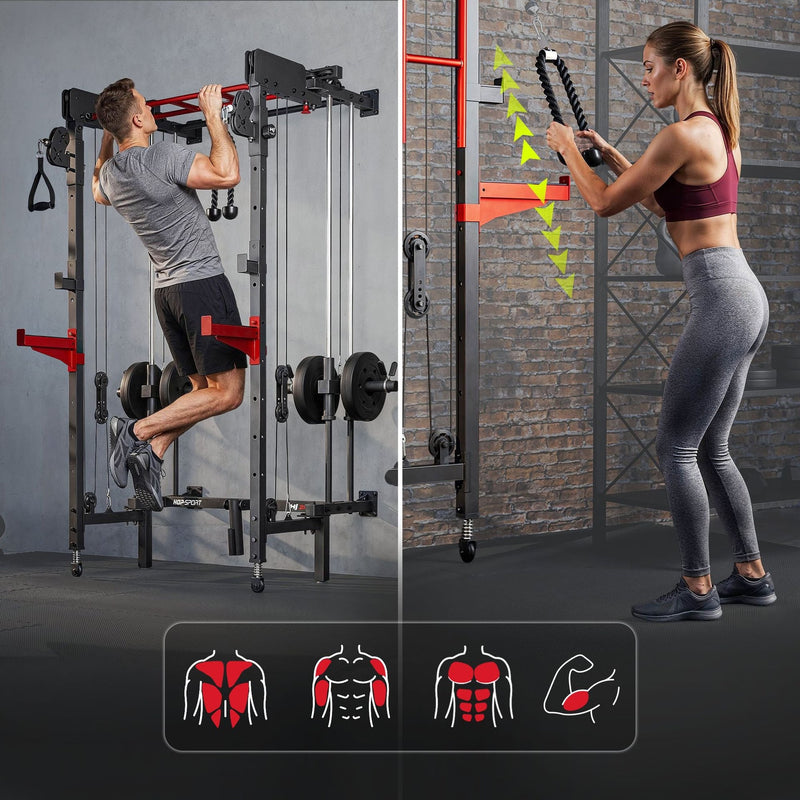 Wall Squat Rack HS-2070K – Vægmonteret Power Rack med Cable Tower