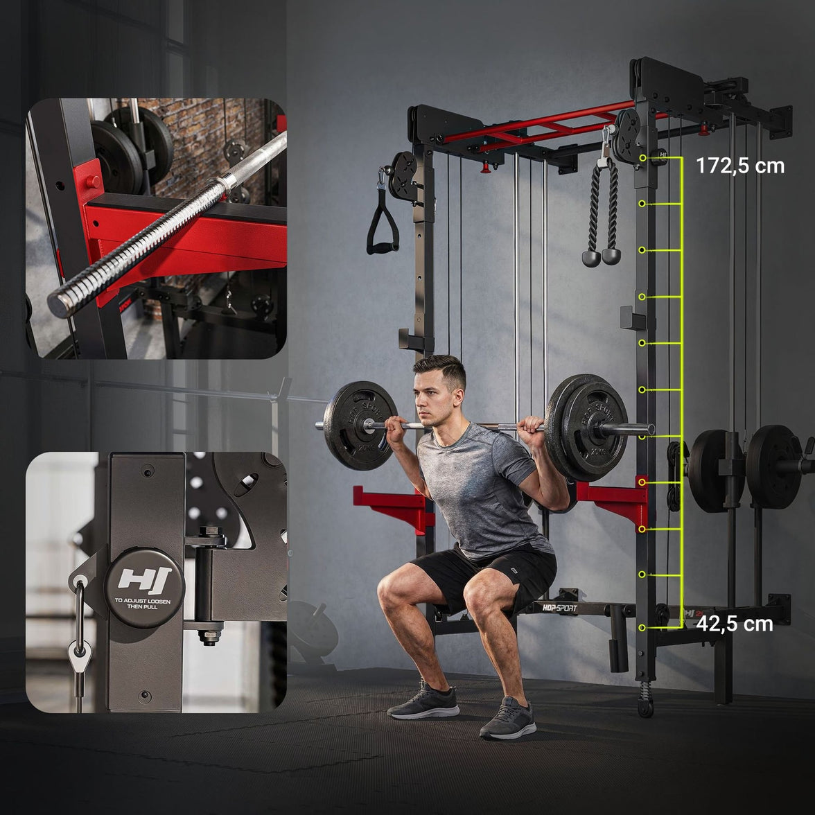 Wall Squat Rack HS-2070K – Vægmonteret Power Rack med Cable Tower