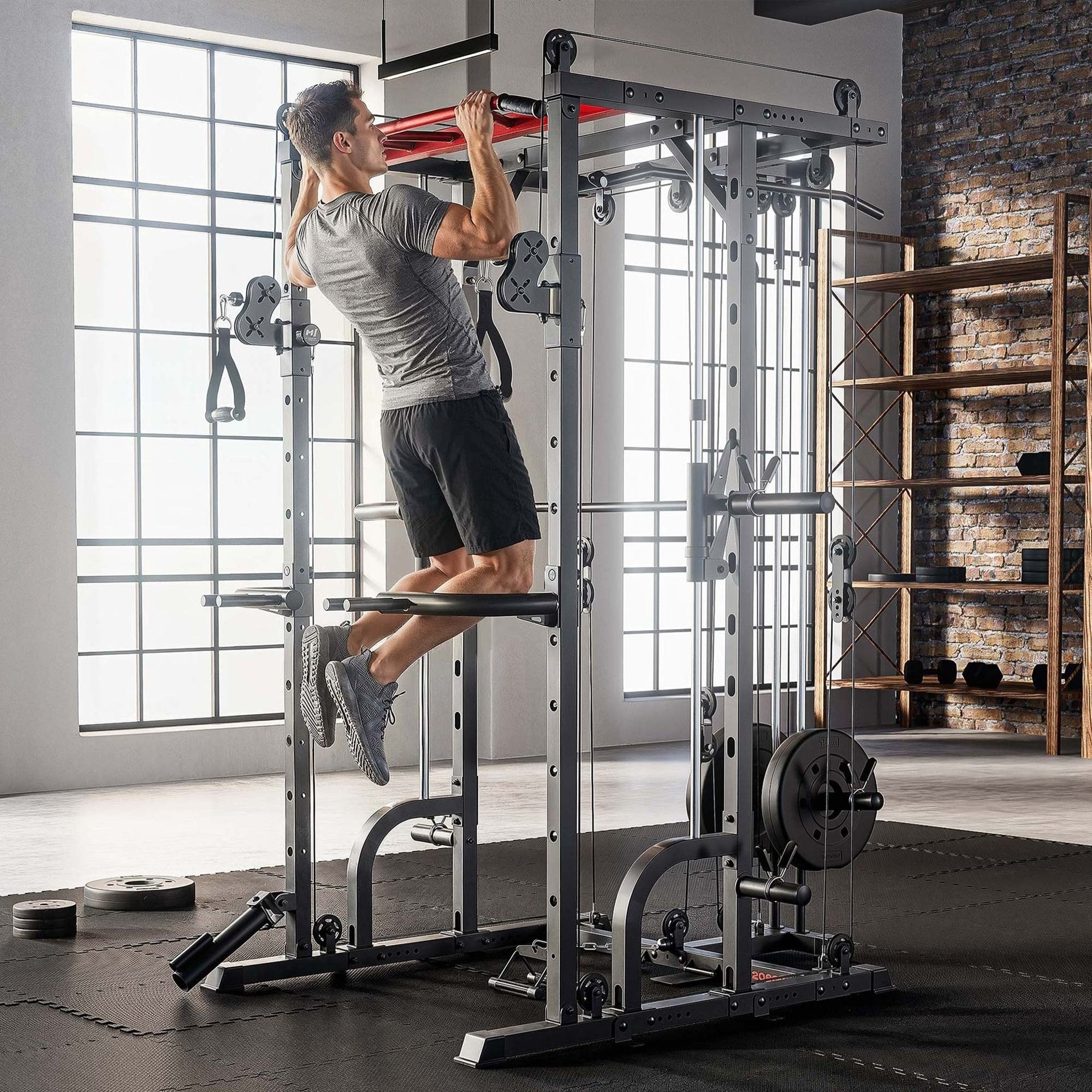 Power Rack HS-2090K – Smith Machine, Pull-Up Bar og Cable Tower