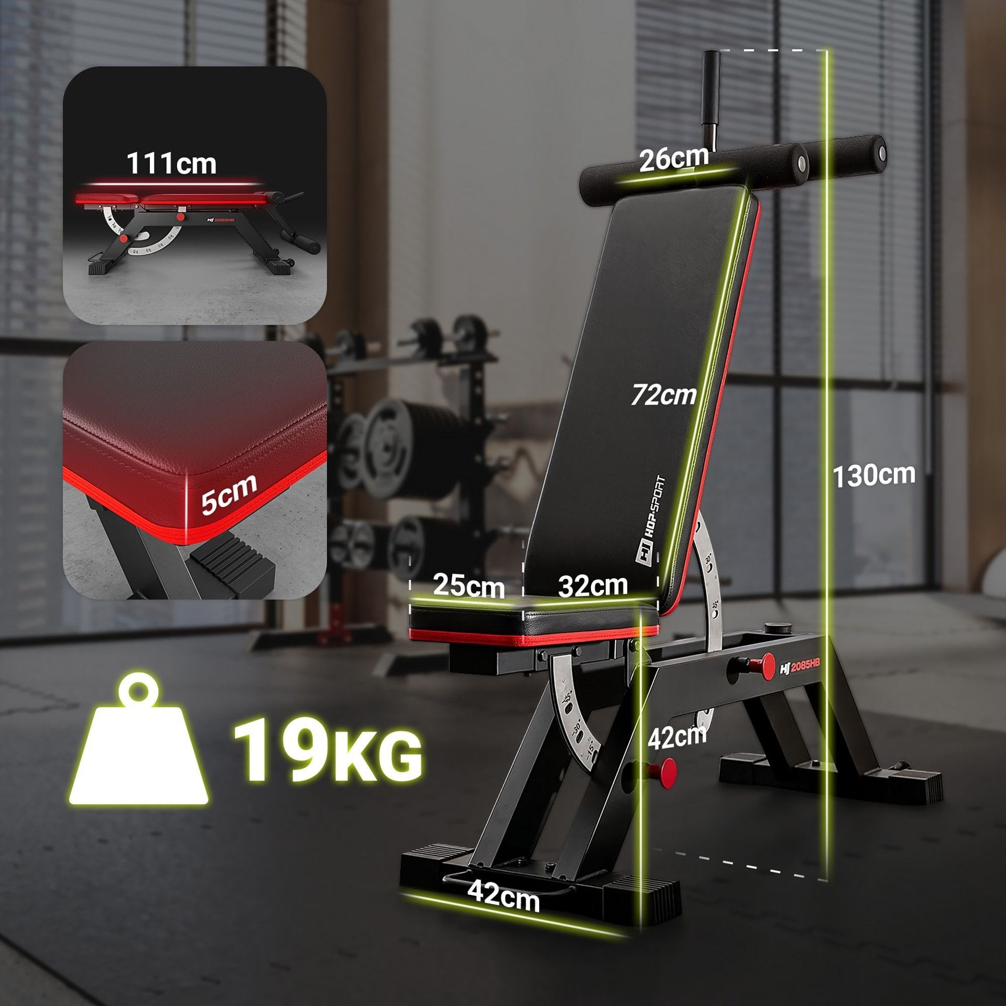 Træningsbænk HS-2085HB – Justerbar Bænk 300 kg til Hjemmegym