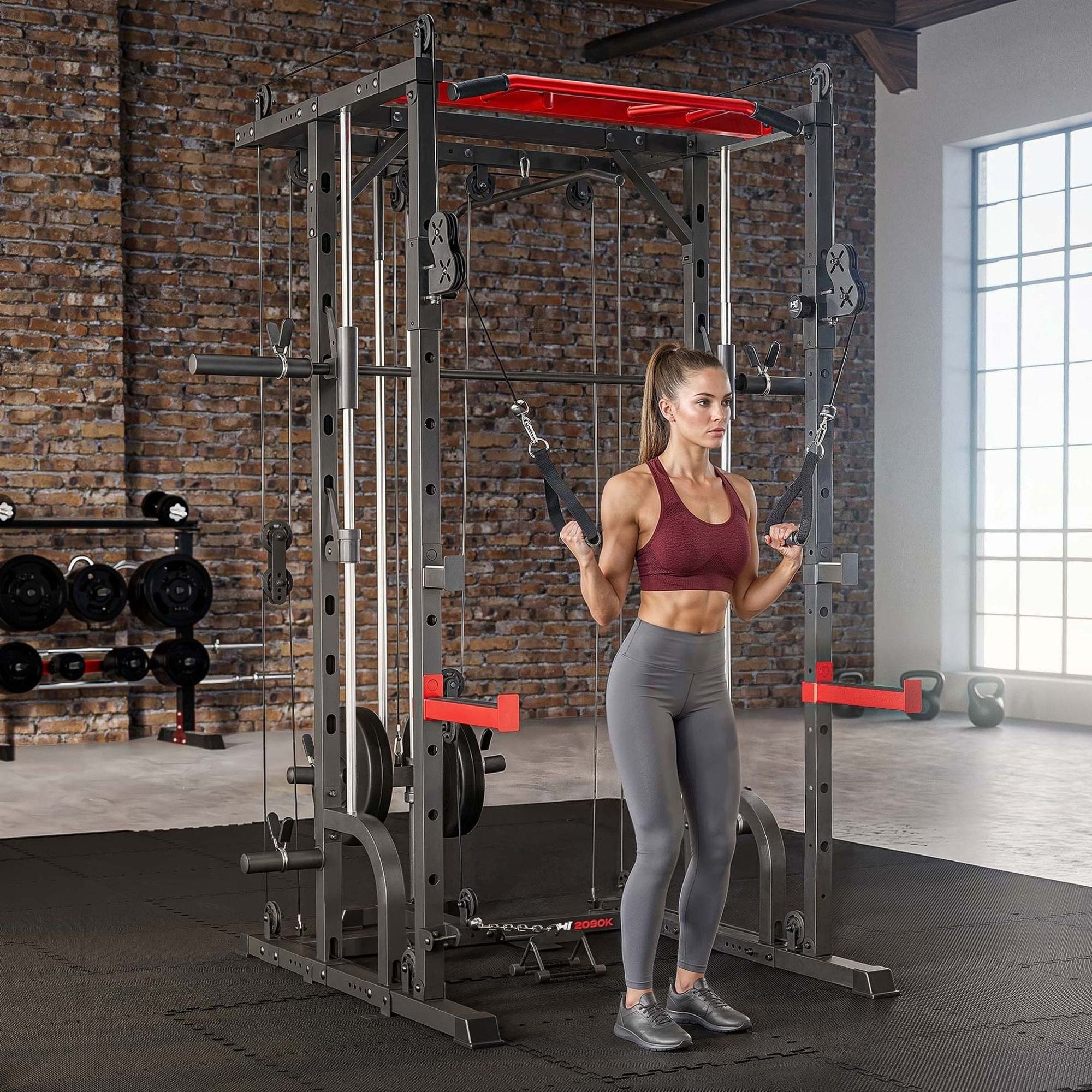 Power Rack HS-2090K – Smith Machine, Pull-Up Bar og Cable Tower