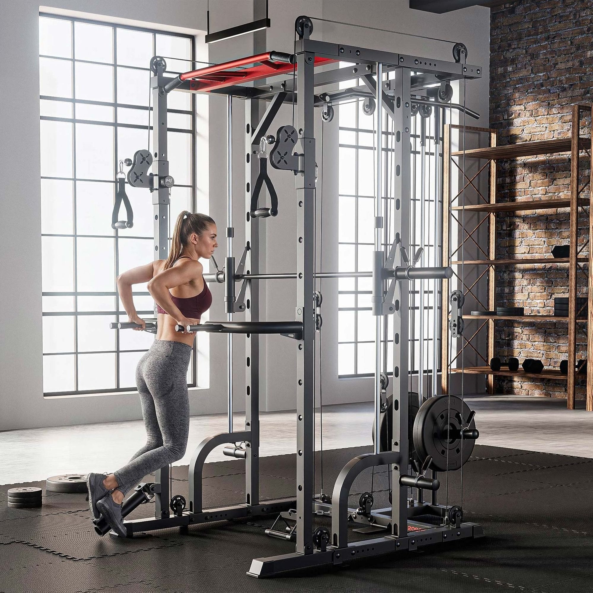 Power Rack HS-2090K – Smith Machine, Pull-Up Bar og Cable Tower