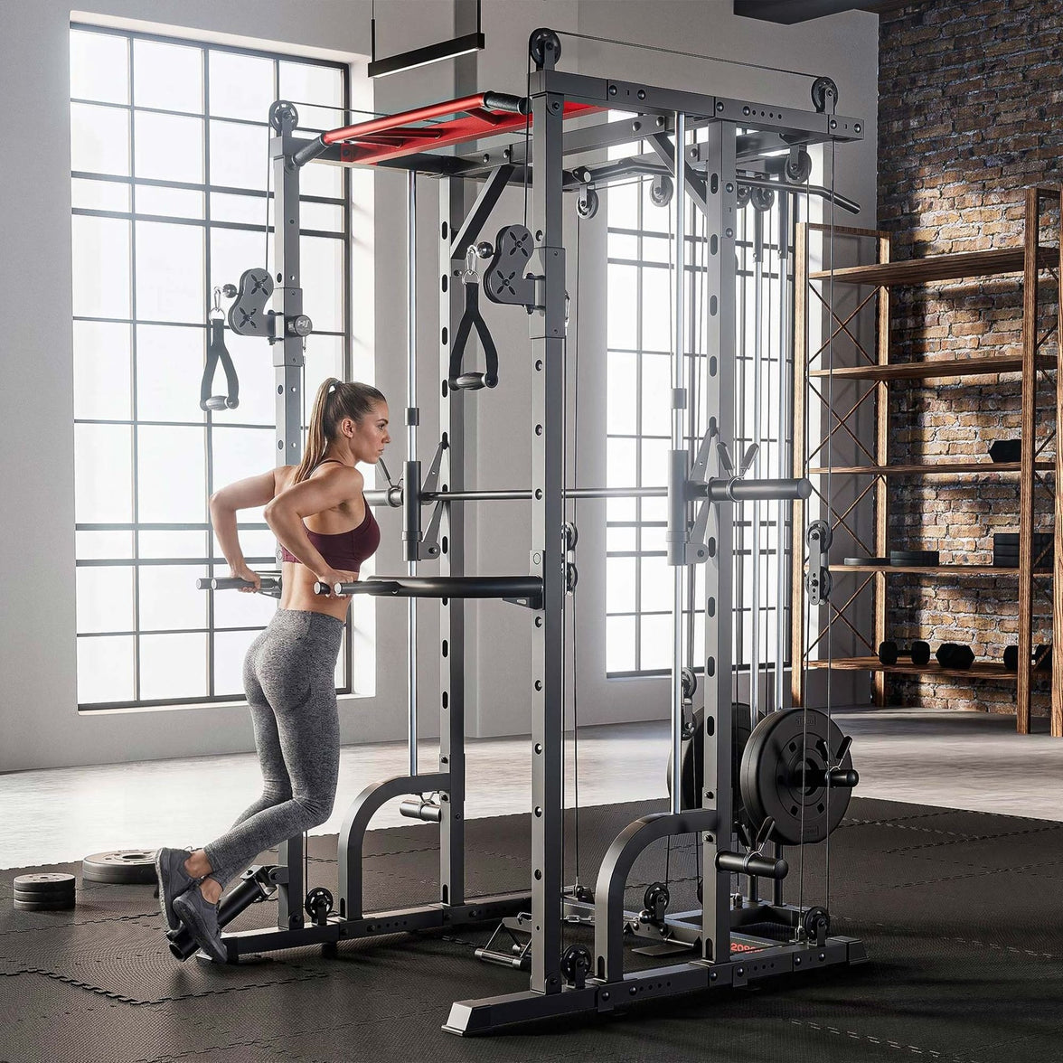 Power Rack HS-2090K – Smith Machine, Pull-Up Bar og Cable Tower