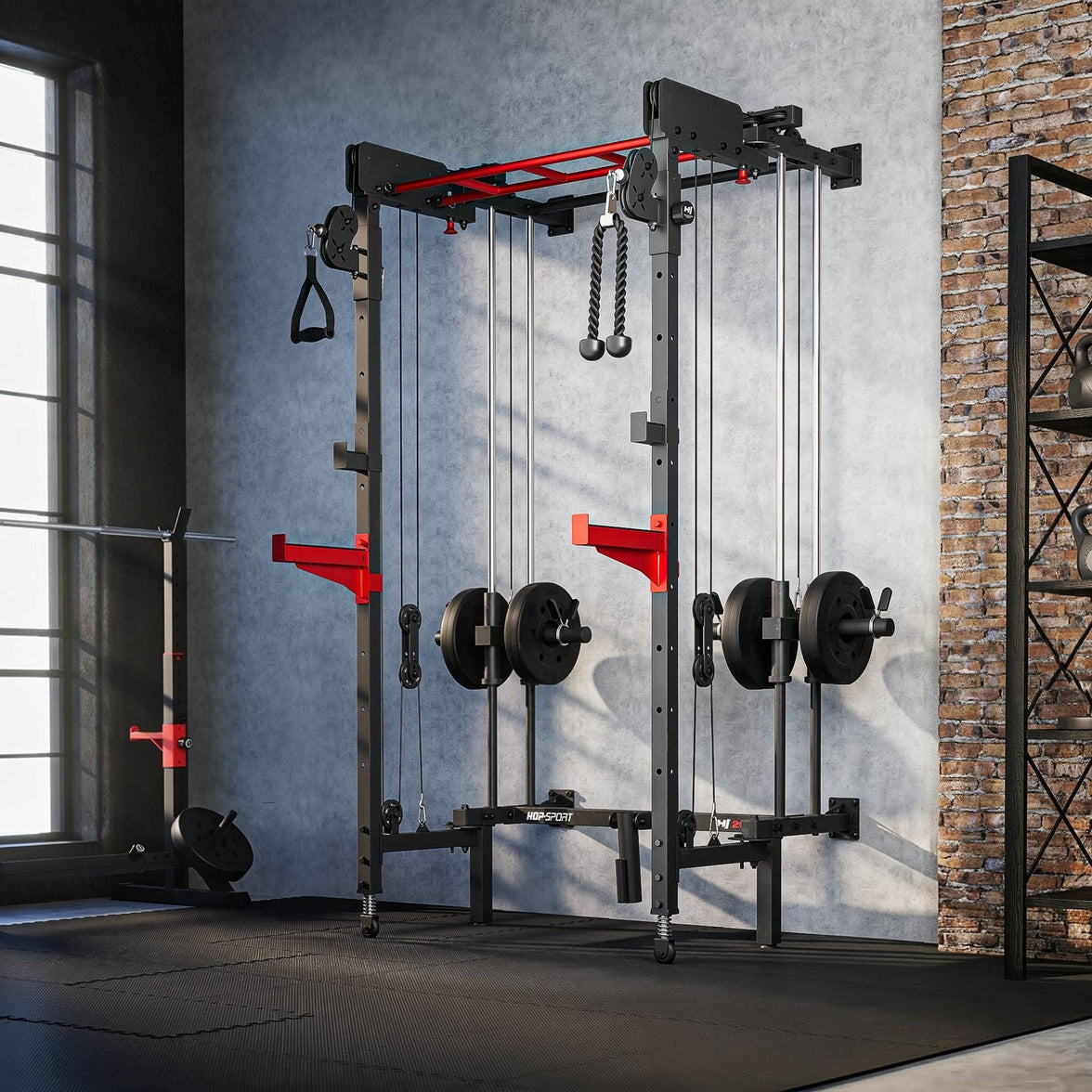 Wall Squat Rack HS-2070K – Vægmonteret Power Rack med Cable Tower
