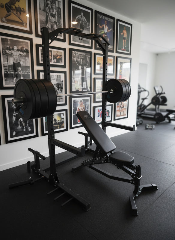 Komplet Squat Rack Sæt 100kg – Bænk, Olympisk Stang & Bumper Plates