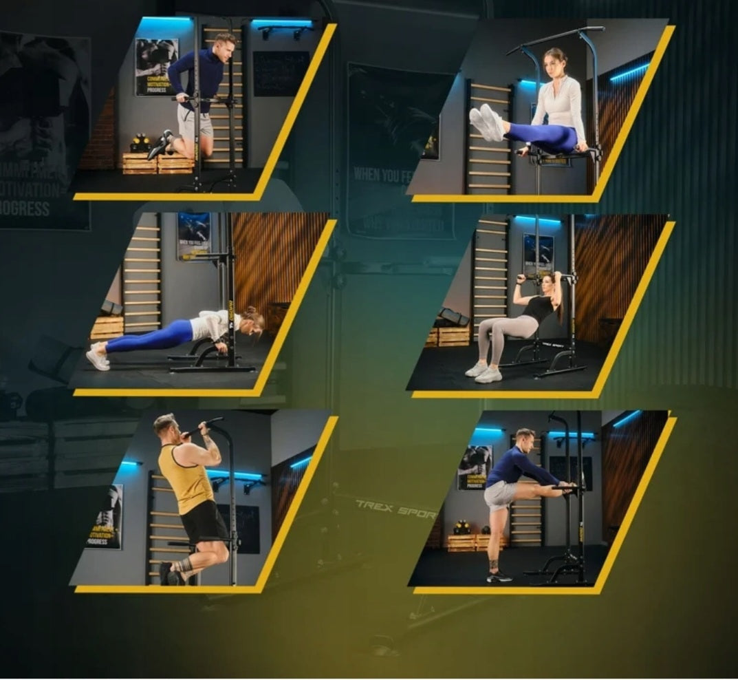 Kvinde og mand træner pull-ups sammen på Trex Pull Up Dips Stativ