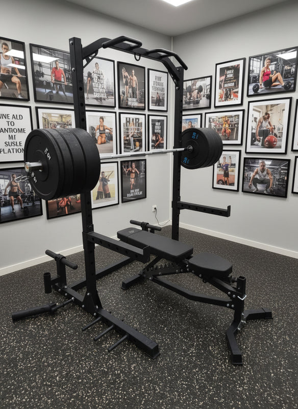 Komplet Squat Rack Sæt 100kg – Bænk, Olympisk Stang & Bumper Plates